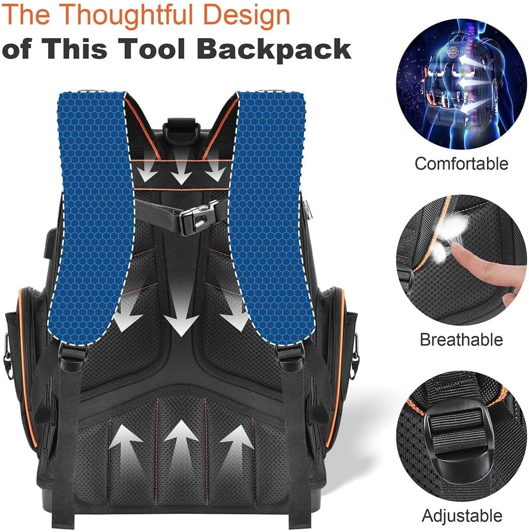 Tool Backpack Heavy Duty, Backpack Tool Bag Organizer with 89 Pockets & Loops, L