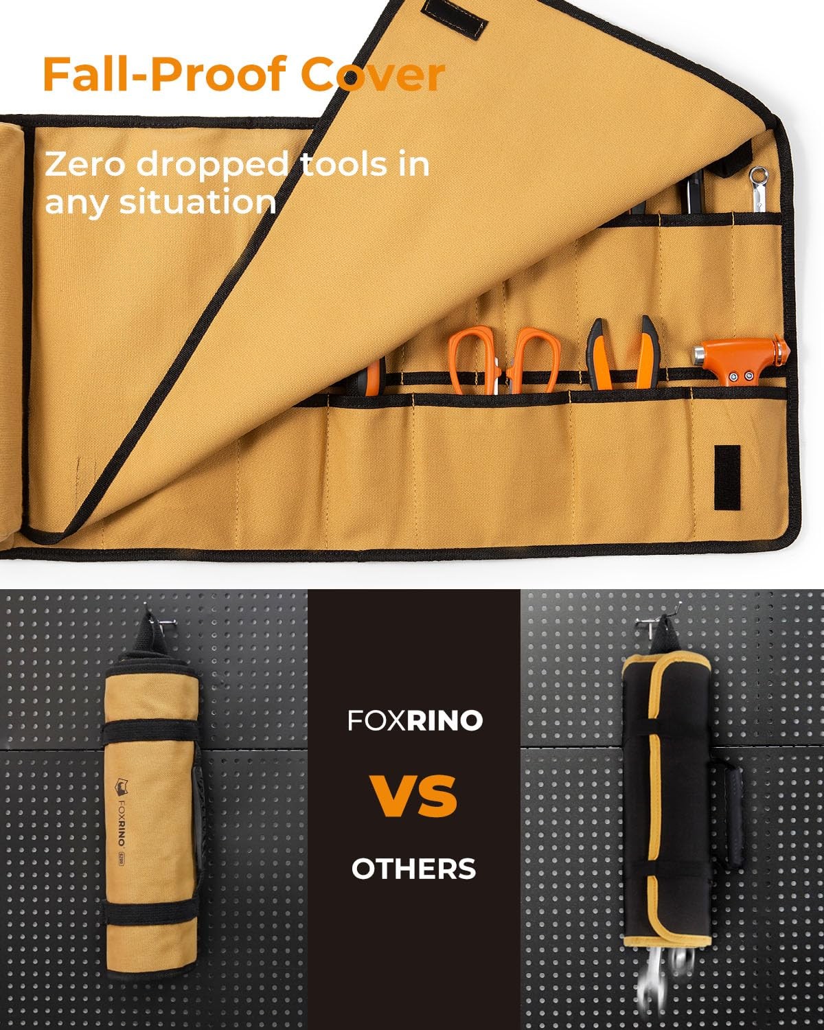 Heavy Duty Tool Roll Bag 20+ Pockets Organizer Brown Roll-Up Tool Pouch