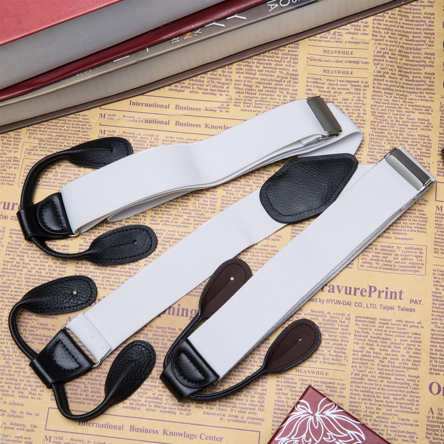 Buyless Fashion Butten End Suspenders for Men – 48″ Adjustable Straps 1 White