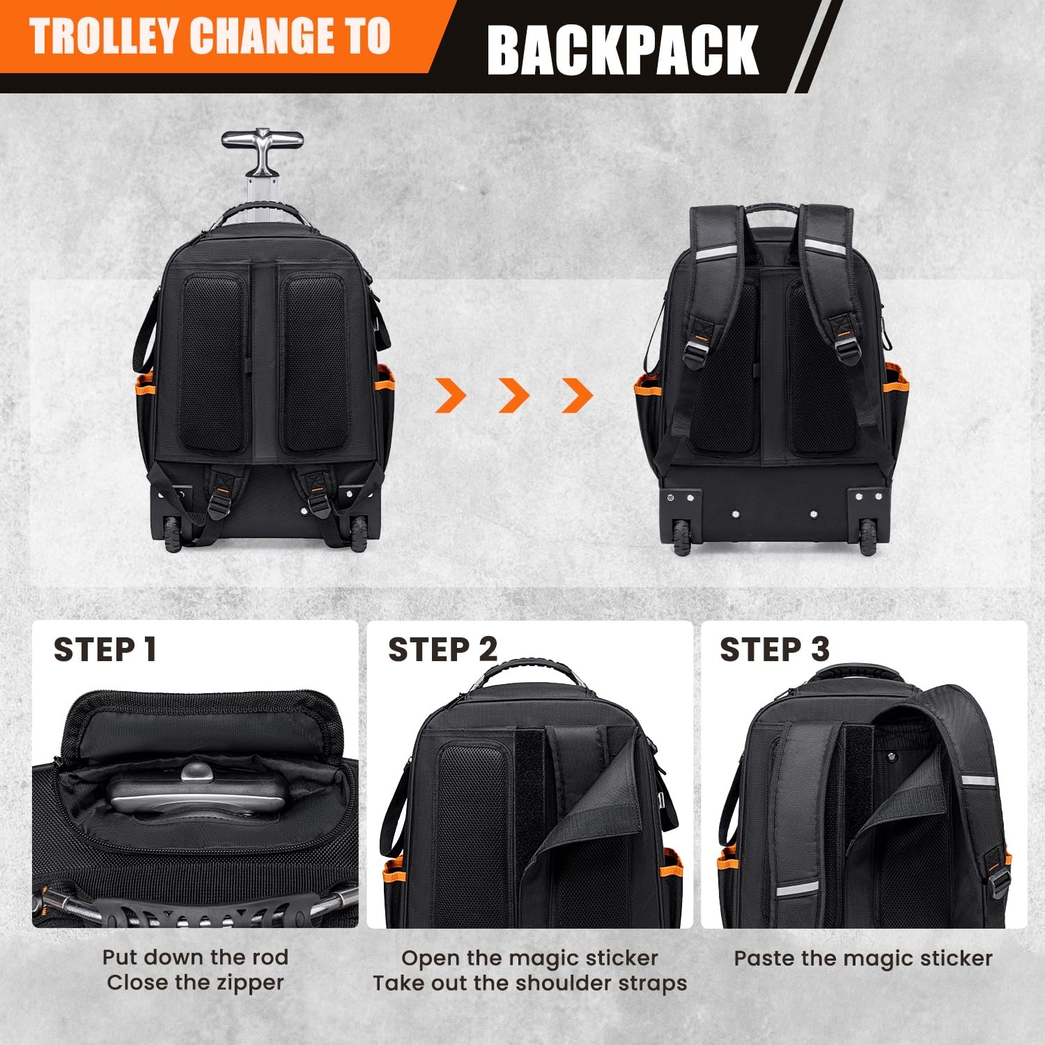 Wheeled Backpack for Heavy Duty Construction Tools