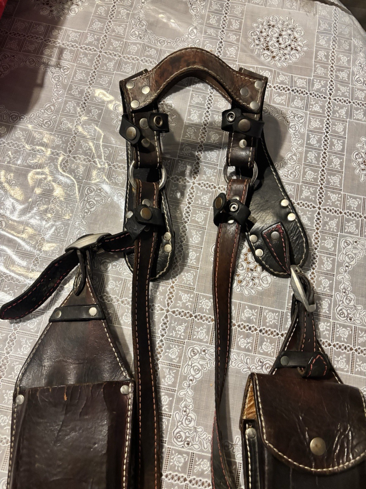 leather dual underarm shoulder harness and utility tool bag