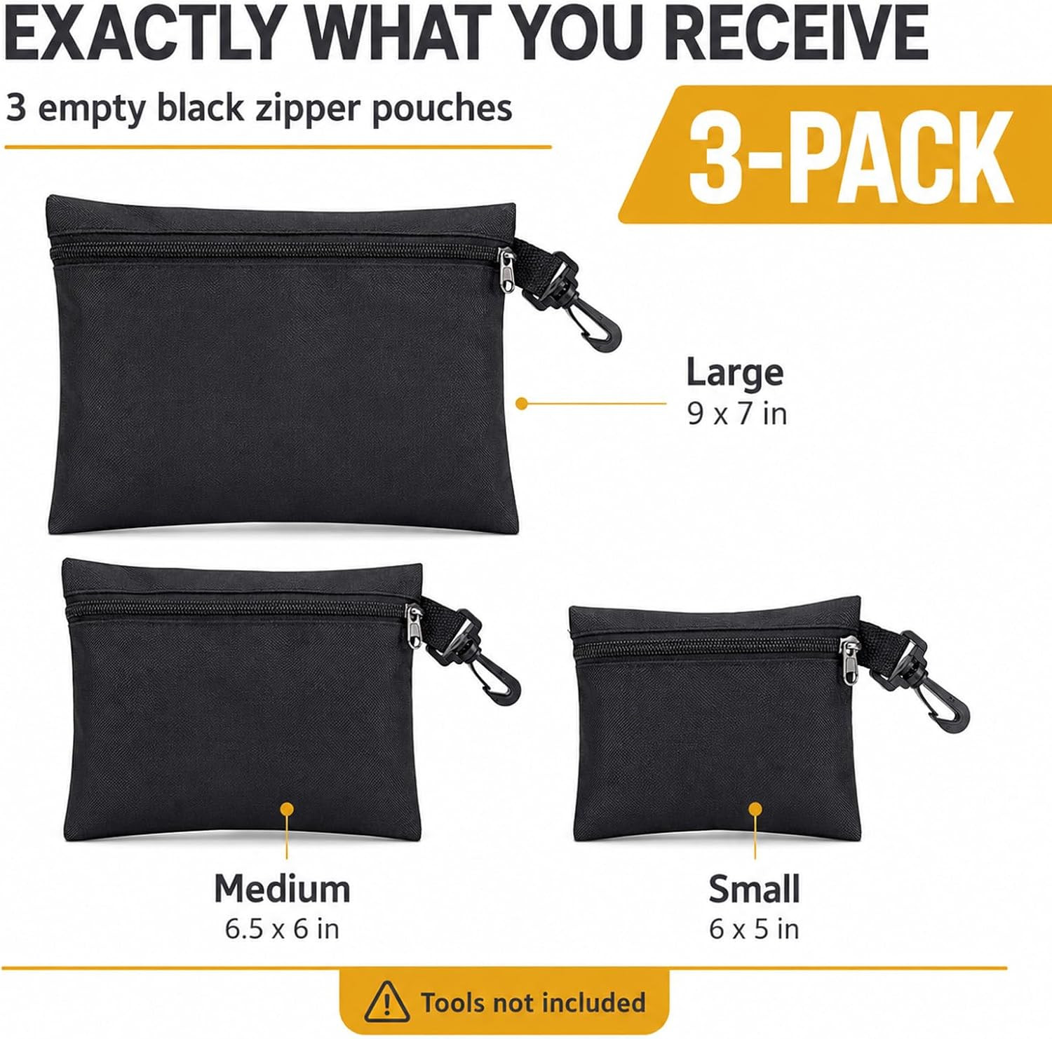 QCWN 3 Pack Small Zipper Tool Pouch Bags Heavy Duty 600D Oxford Waterproof Multi