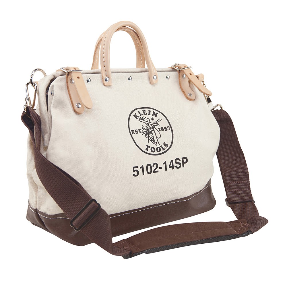 Klein Tools 510214SP Deluxe Canvas Tool Bag 10 Pockets 14in w Shoulder Strap