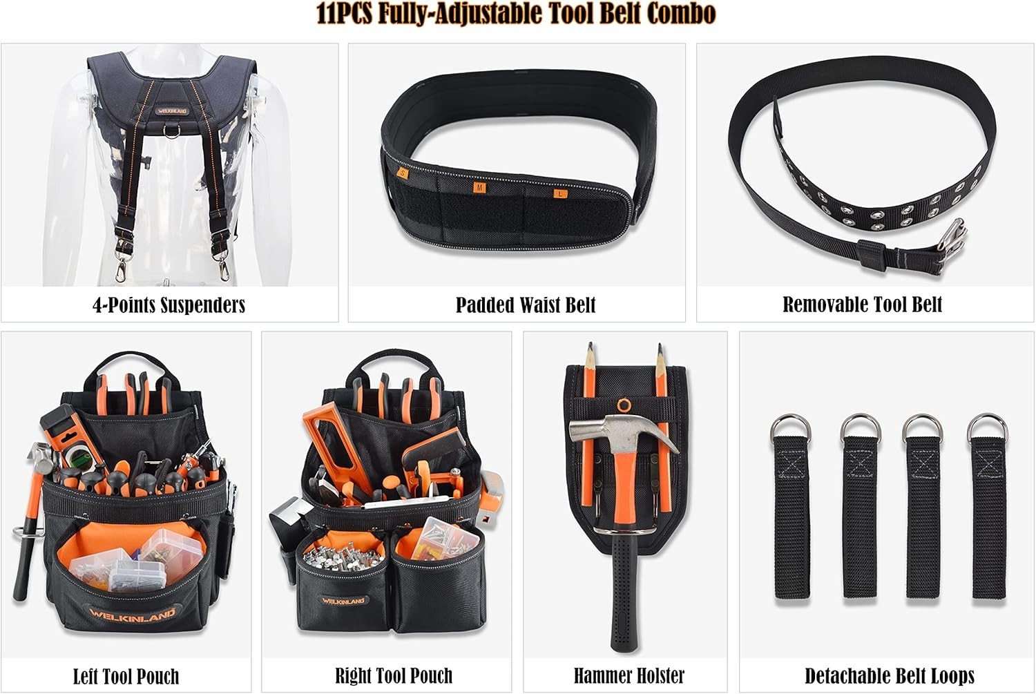 39 Pocket Tool Belt with Suspenders Padded Carpenter Construction Pouch