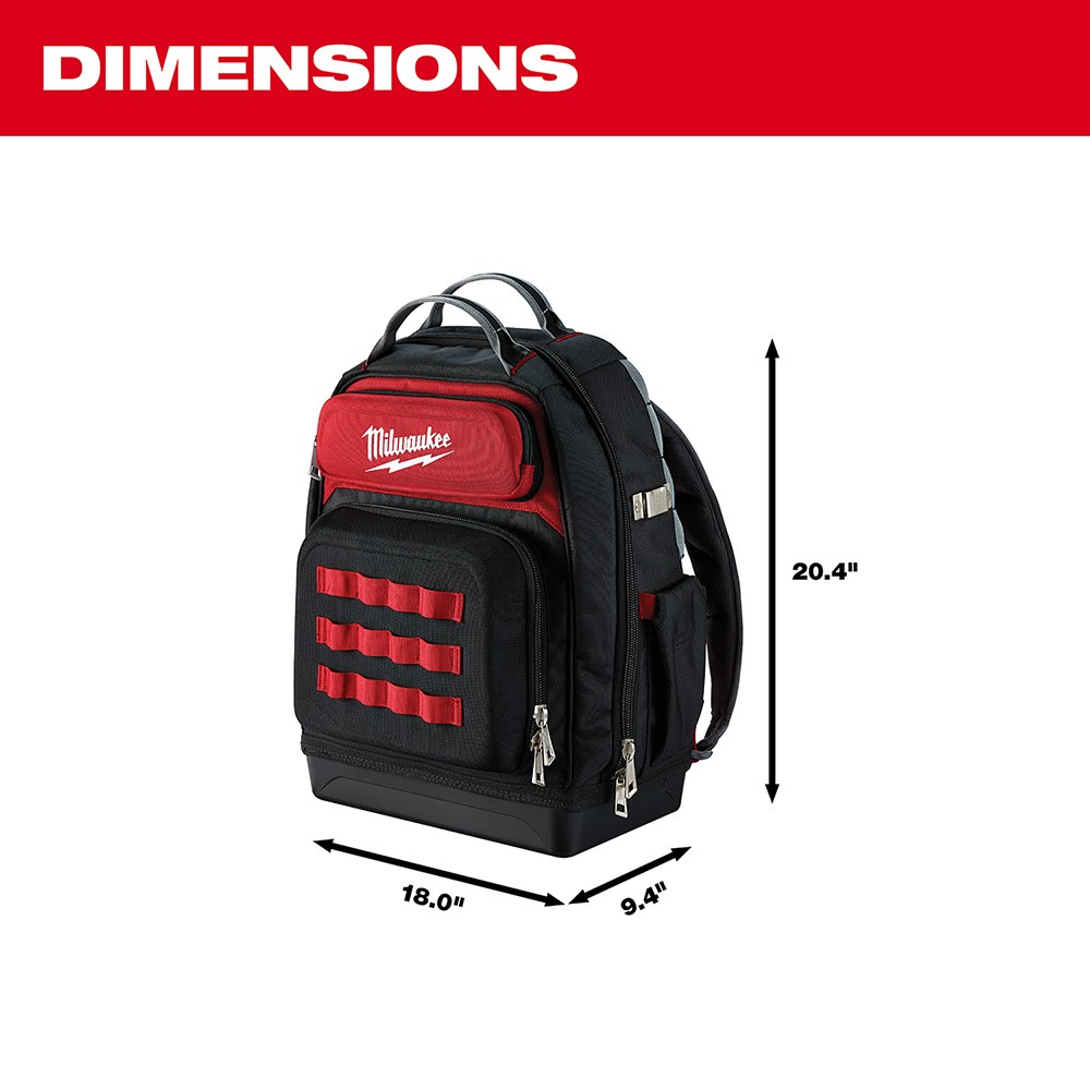 Milwaukee 48-22-8201 48-Pocket Hard Molded Ultimate Jobsite Backpack, Black/Red
