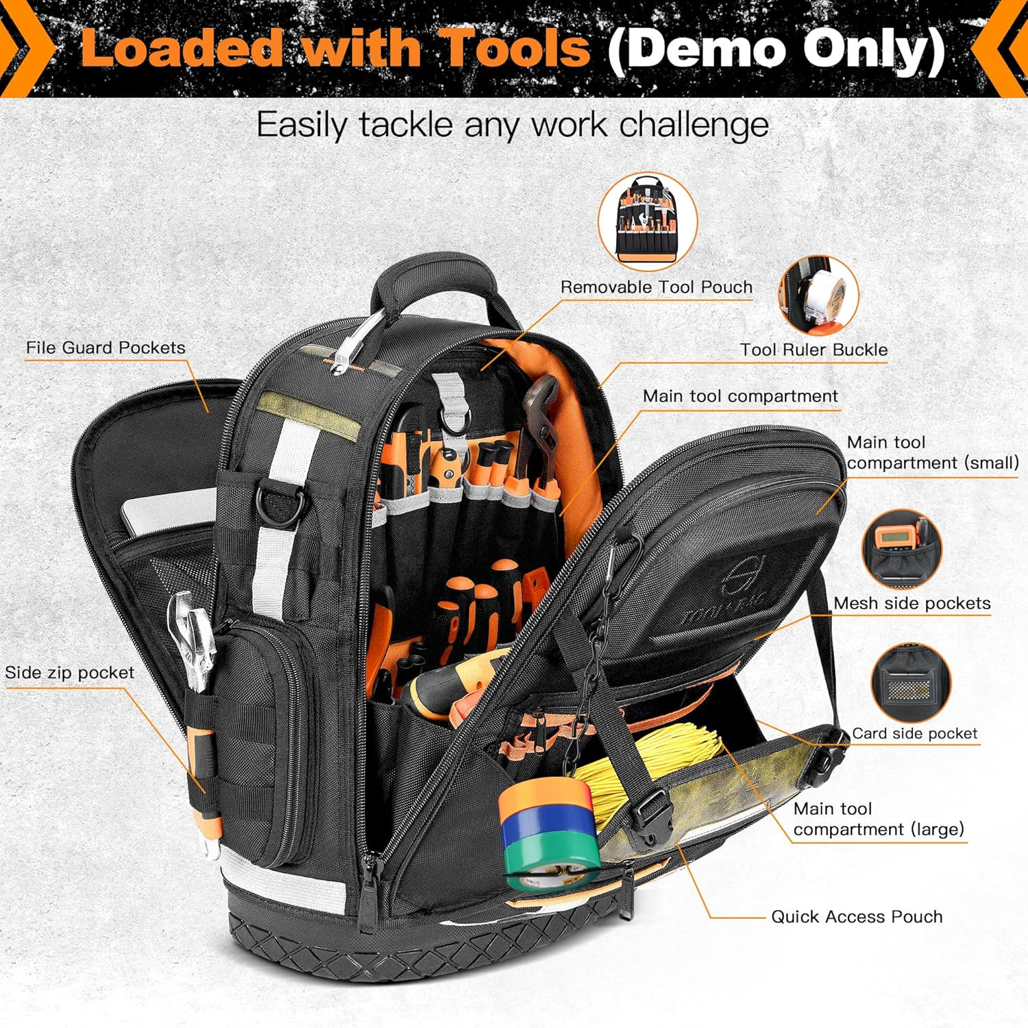 Tool Backpack Bag, HVAC Heavy Duty Construction Tools Backpack for Men, 1680D Pr
