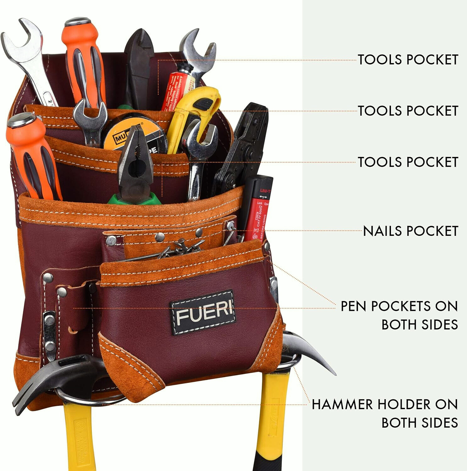 Leather Tool Pouch 10 Pocket Carpenters Electricians Framers Handyman Tool bag