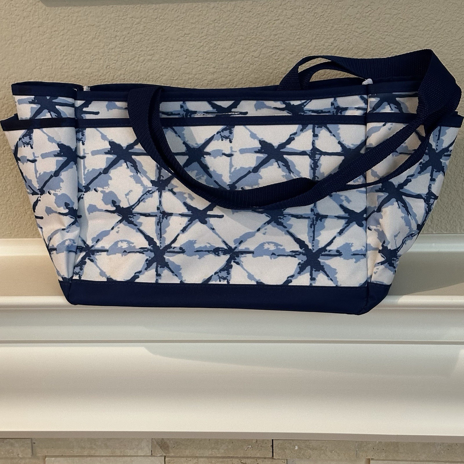 Gardener’s Tool/Supply Canvas/polyester Tote Bag In Blue & White, 18×9.5×6 New