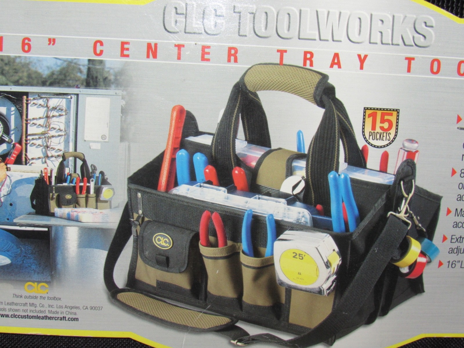 NEW CLC CustomLeatherCraft ToolWork 1529 16 In. Center Tray Tool Bag, 15 Pocket