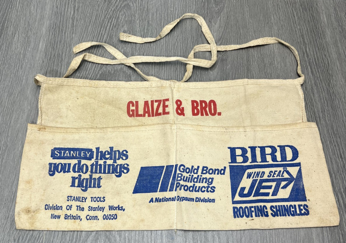 Vintage STANLEY Tools Canvas Apron Gold Bond Bird Roofing Glaize & Bro Promo