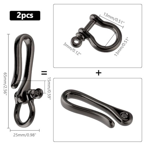 2pcs Fish Hook Keychain, Brass Key Ring Solid U Shape Key Length-2.5″ Gunmetal