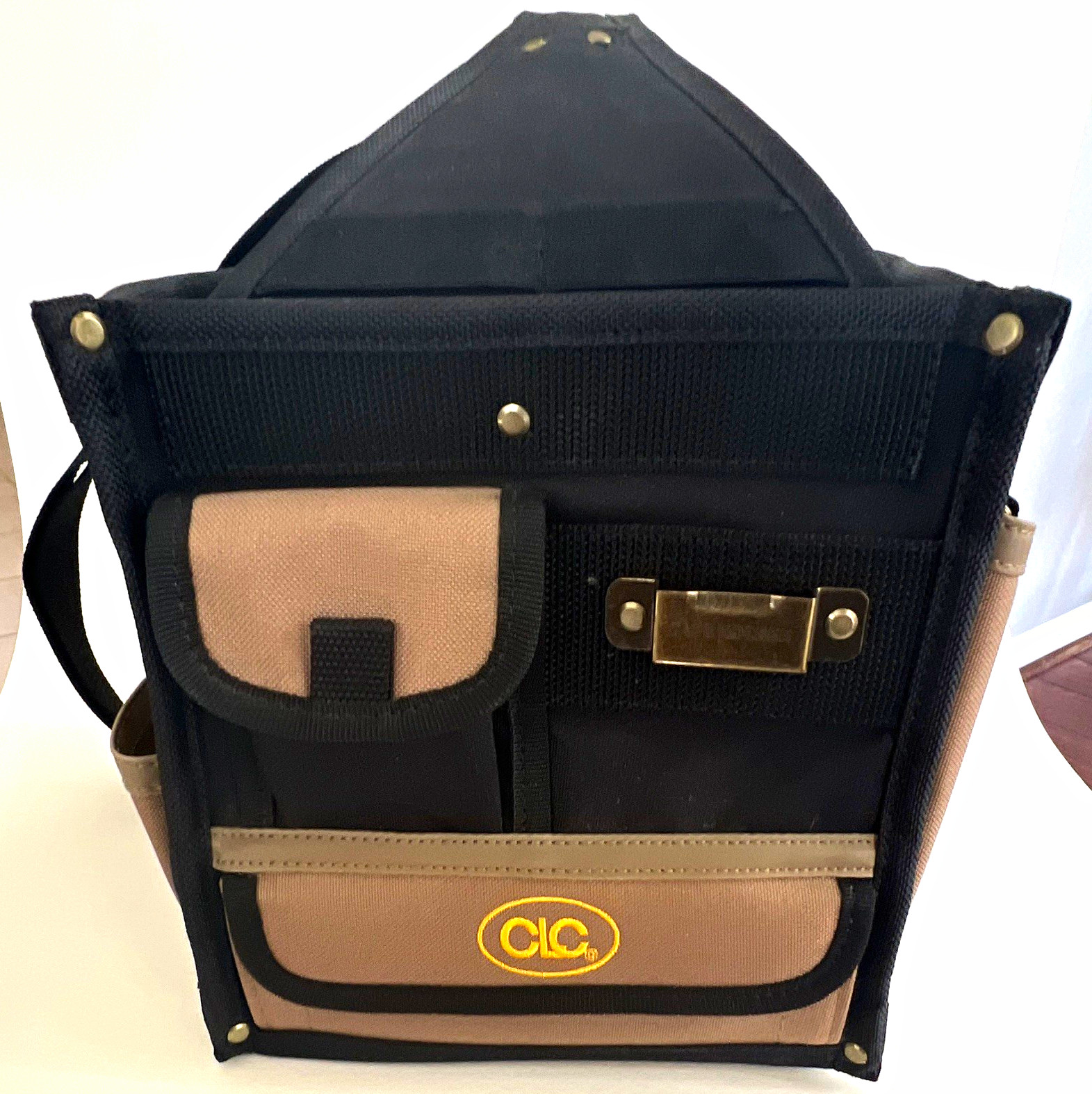 CLC Black/Tan Ballistic Nylon Tool Bag Tote with Pockets & Shoulder Strap