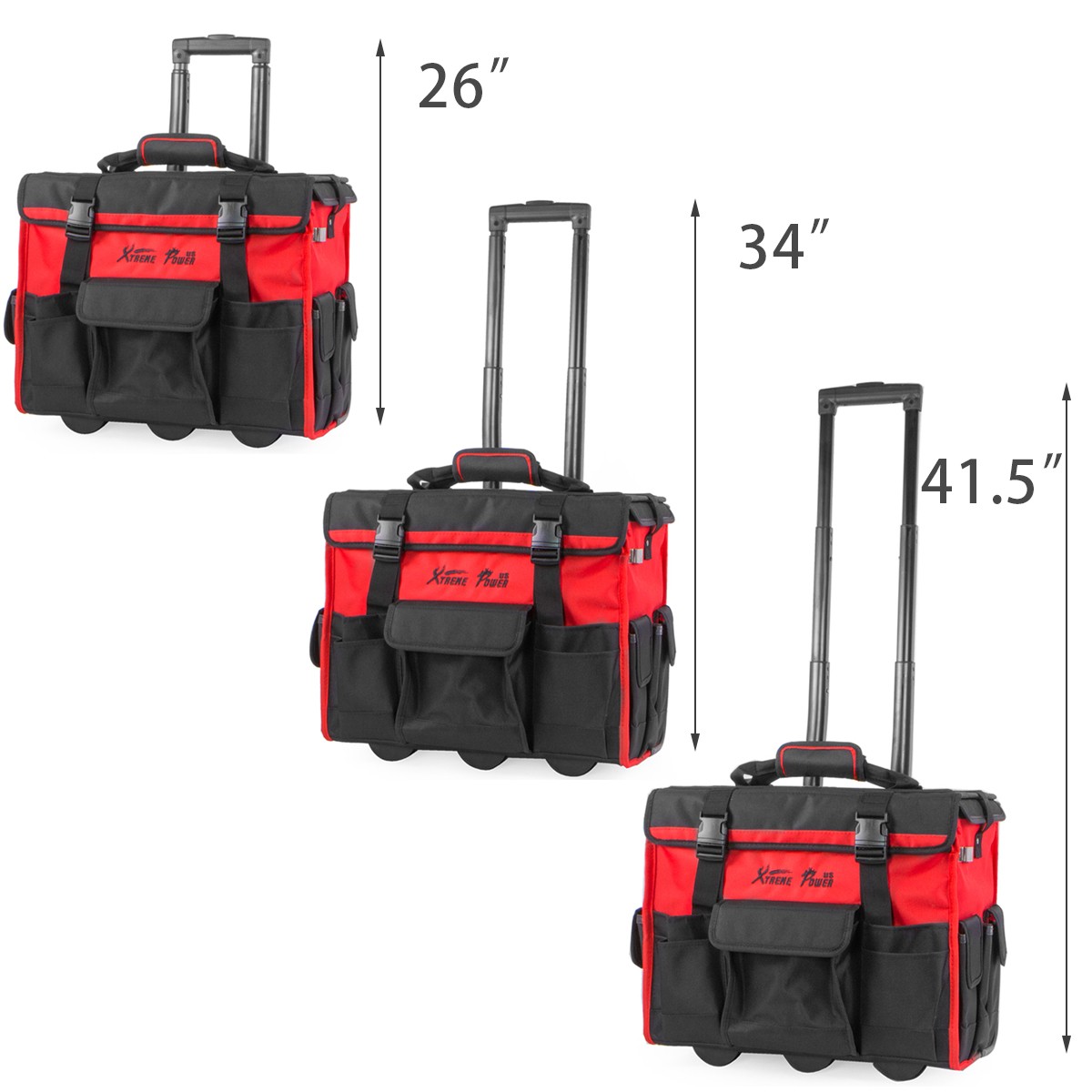Portable Tool Bag with Wheels Rolling Tote 18″ Wheeled Storage Case & 19 Pockets