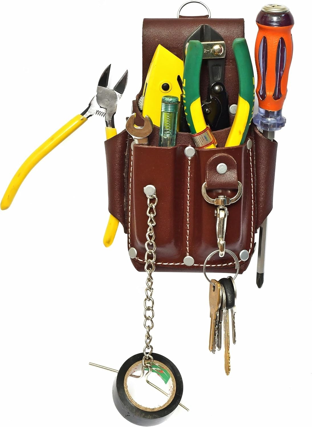 Pro5 Electrician Pouch Leather Tool 5 Pocket Pouch brown