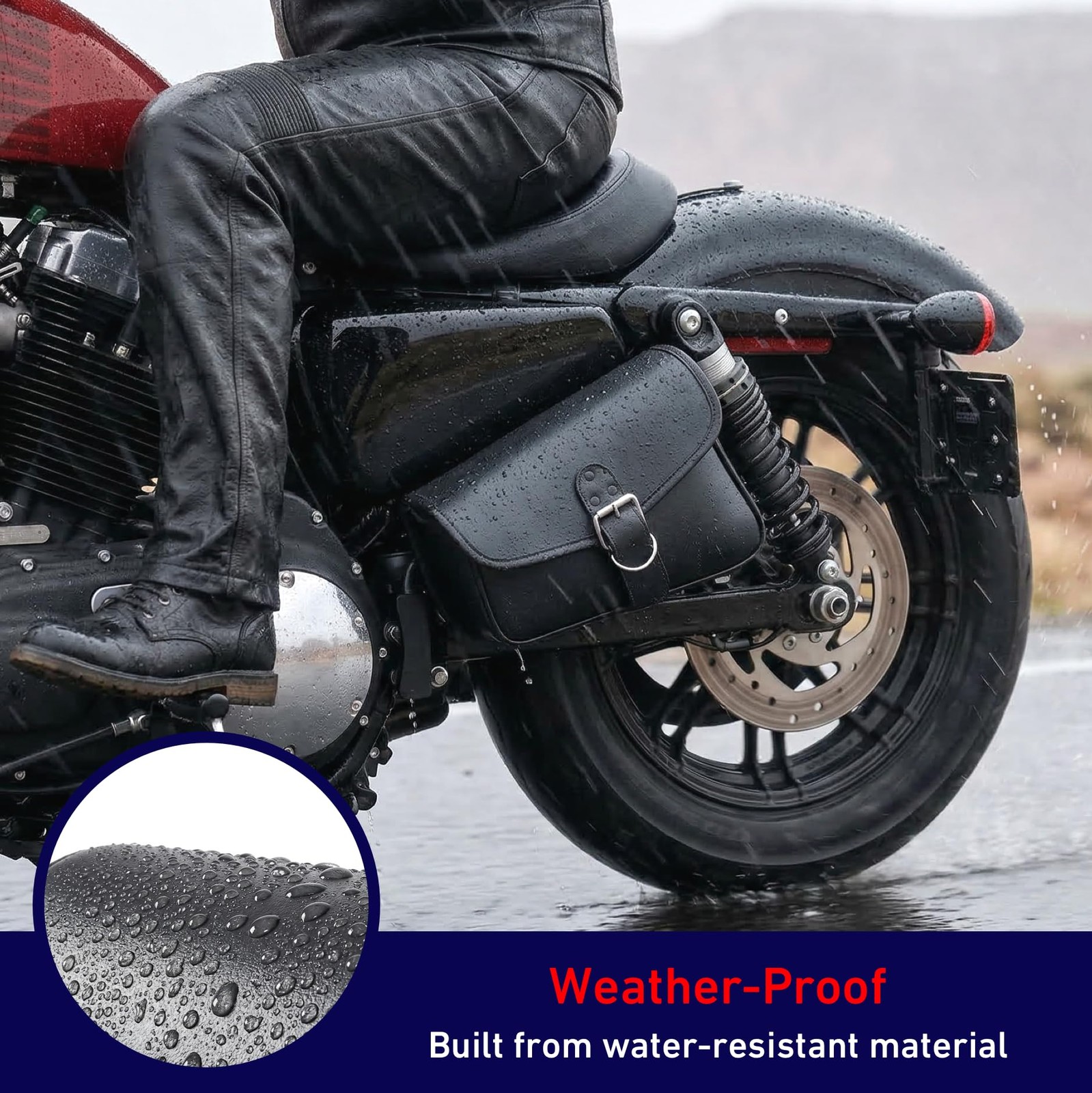Universal Motorcycle Swing Arm Bag Black Synthetic Leather Waterproof Left Si…