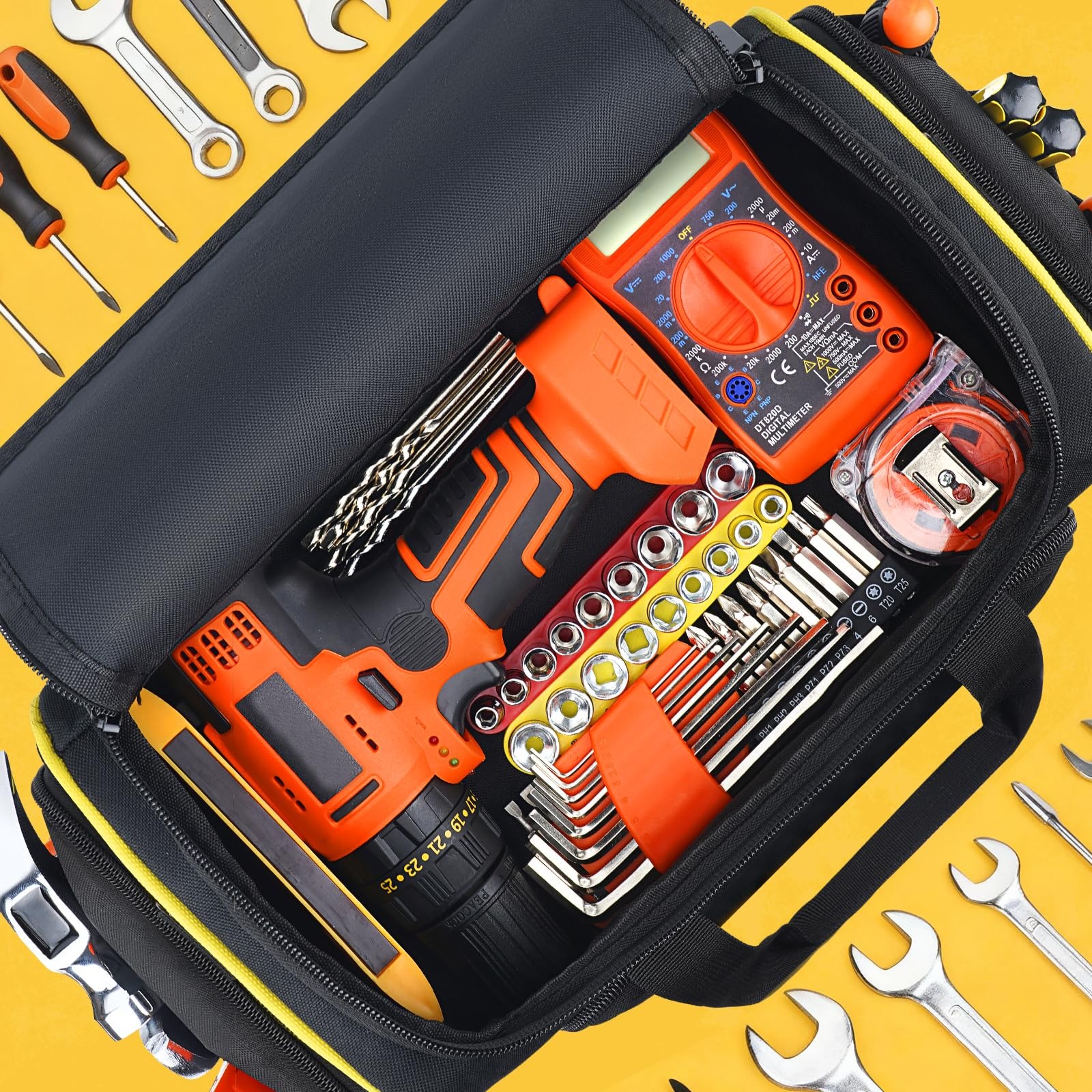 2.0 Gen Tool Bag 3 Removable Cases Double Layers Large Capacity Yellow Tote