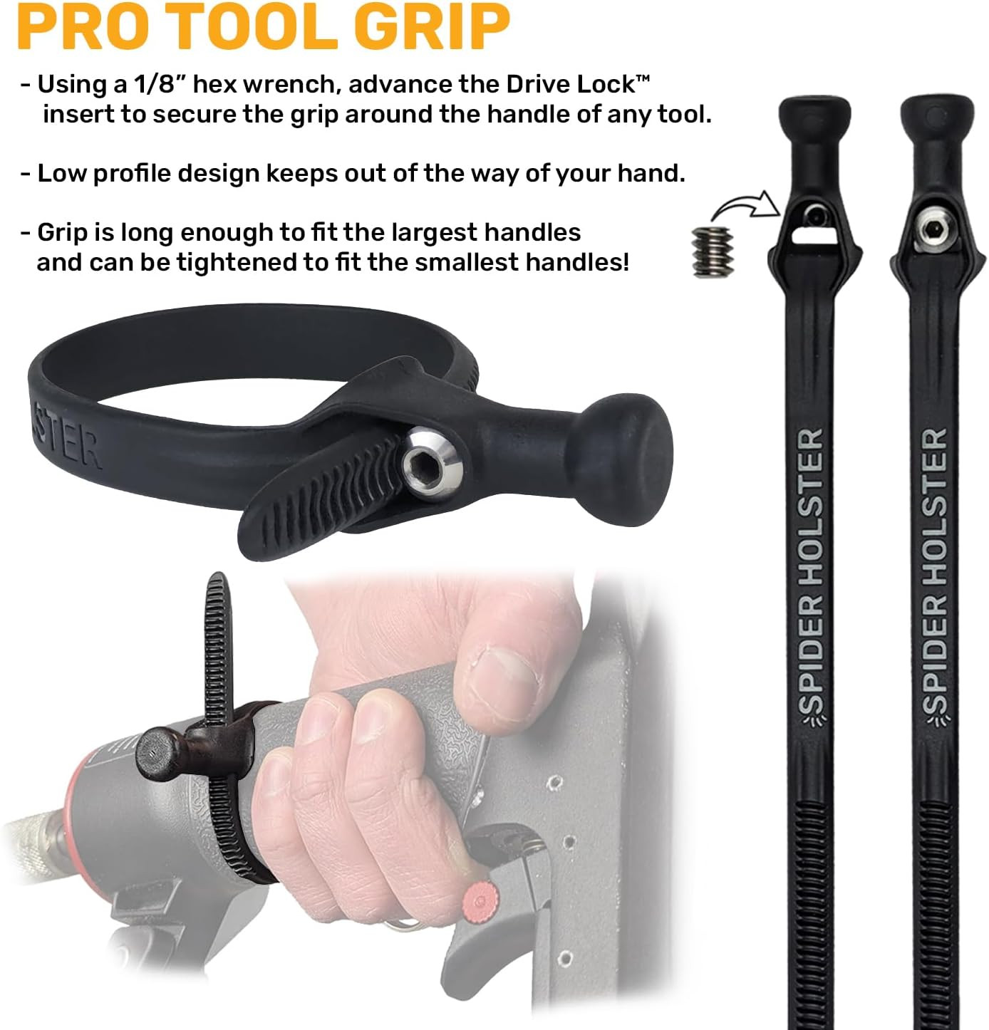 Pro Tool Holster Set with Tether, Grip, Pin & Adhesive Tab – Belt Mounted System