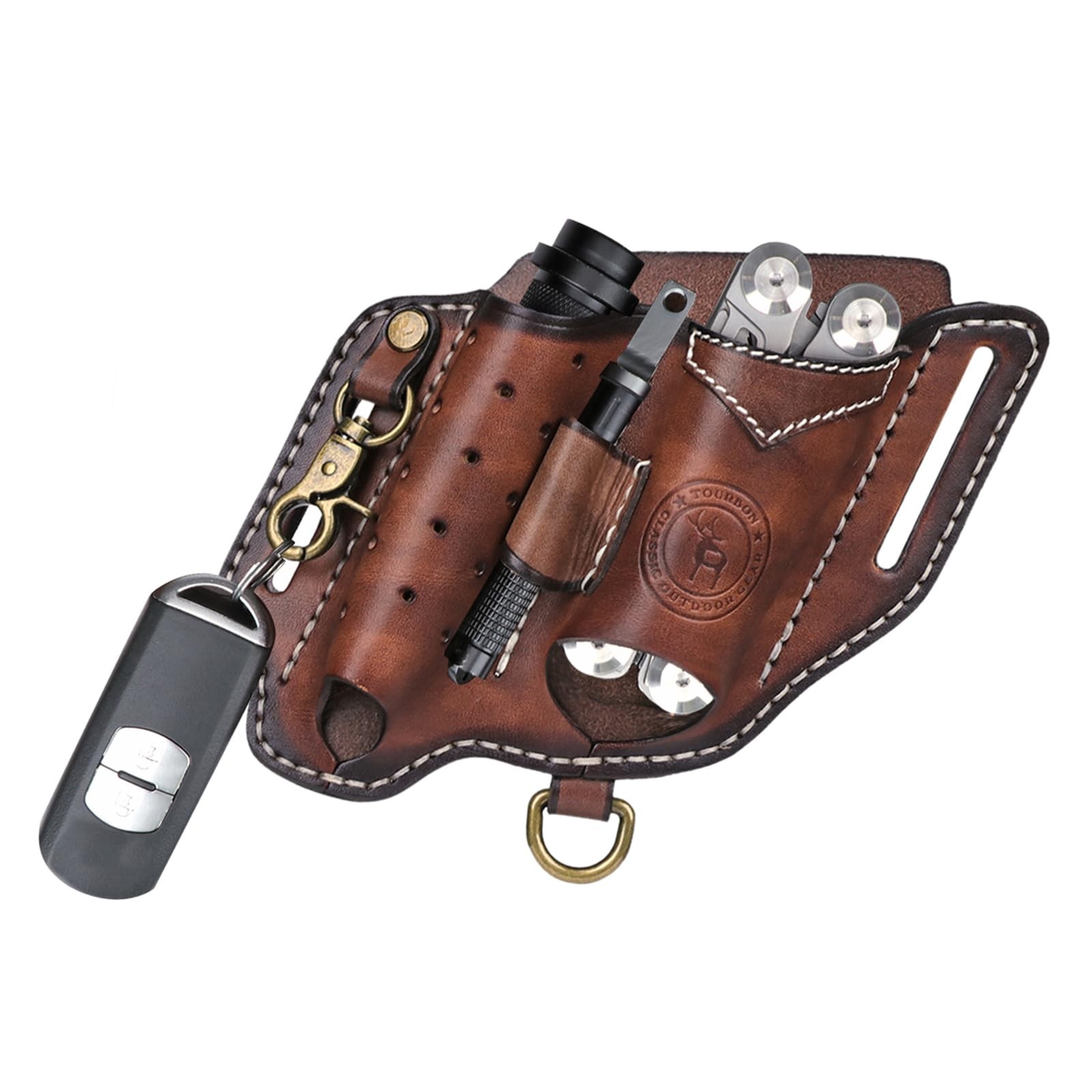 Leather Multitool Sheath for Belt Compact EDC Pouch Pocket 5 in 1 Organizer