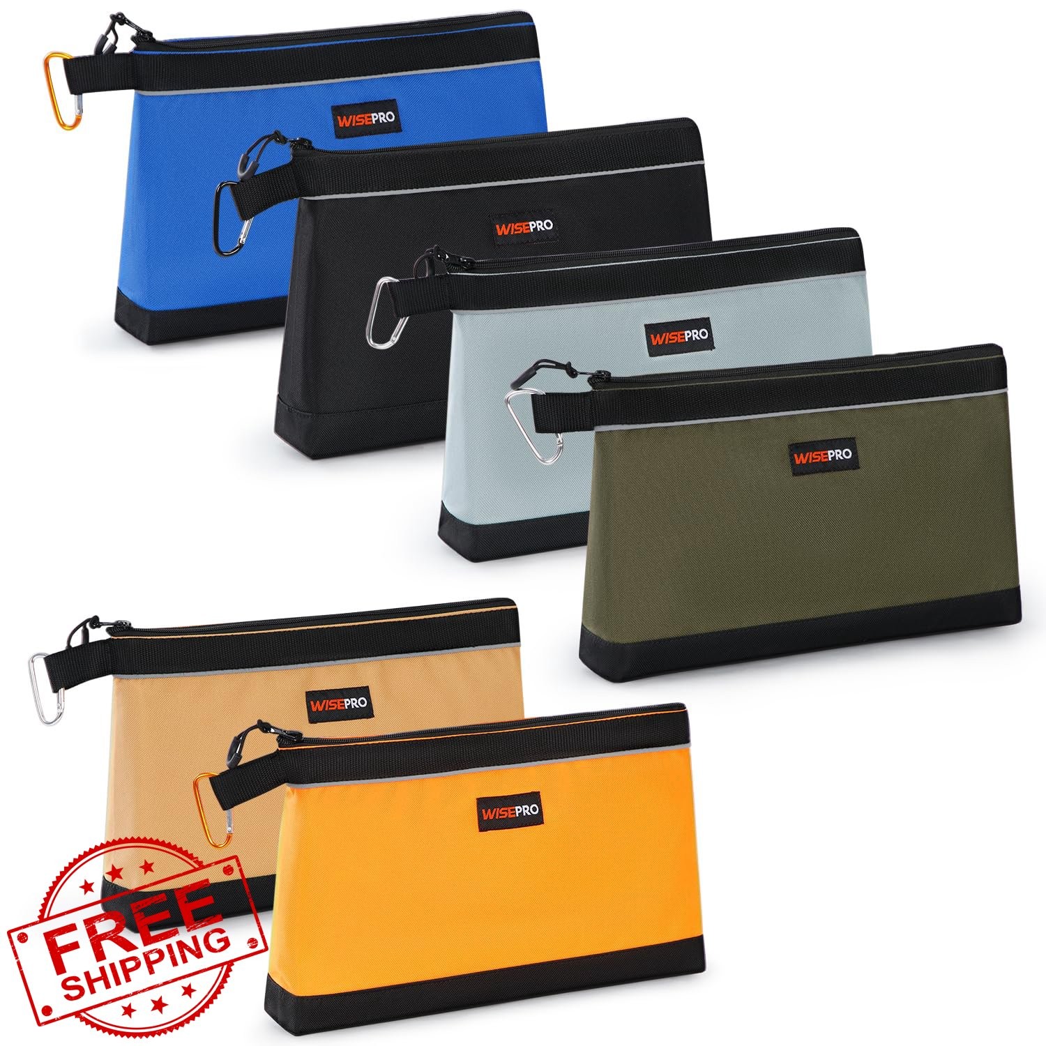 WISEPRO 6PC Tool Pouch Set Khaki Gray Orange Blue Black Army Green