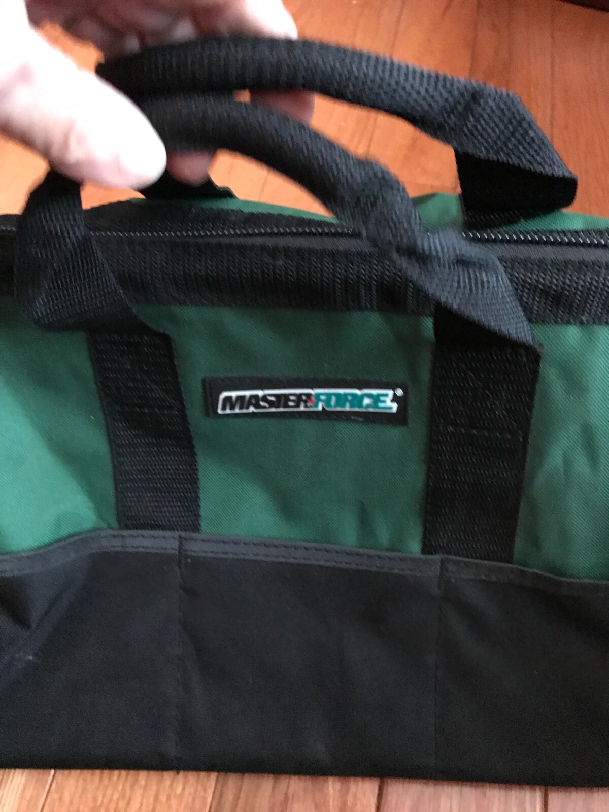 Master Force Tools Large Storage Tote Bag 6 Pockets Black Green Handles 15x10x9
