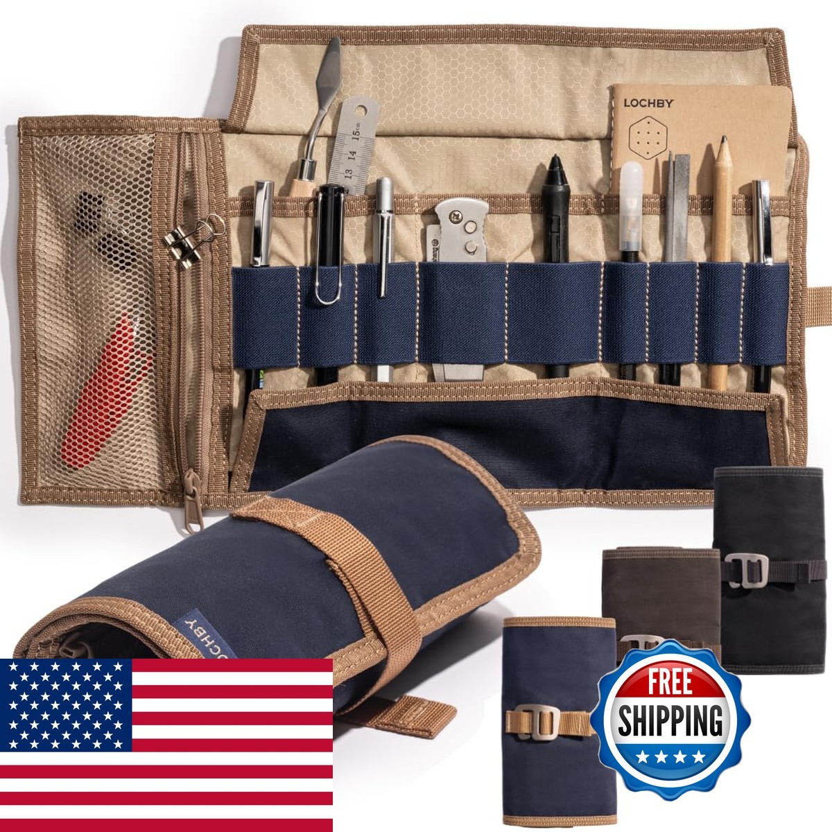 LOCHBY Art & Electronic Organizer EDC Roll-Up Tool Bag Pen Lovers & Tech