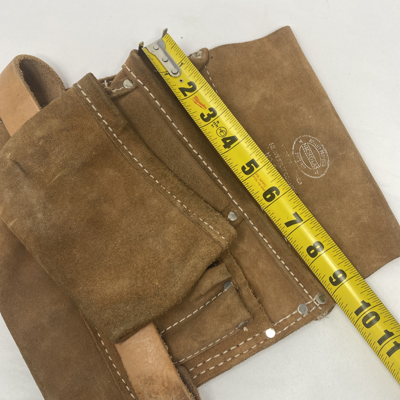 Vintage Nicholas Heavy Split Cowhide Leather Tool Belt Holder Pouch Made In USA