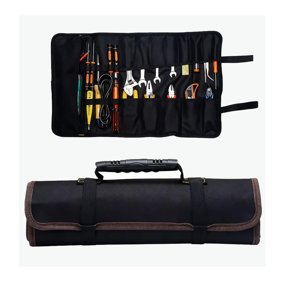 23 Pocket Tool Bag Roll Up Heavy Duty With Zipper Pouch Portable Foldable