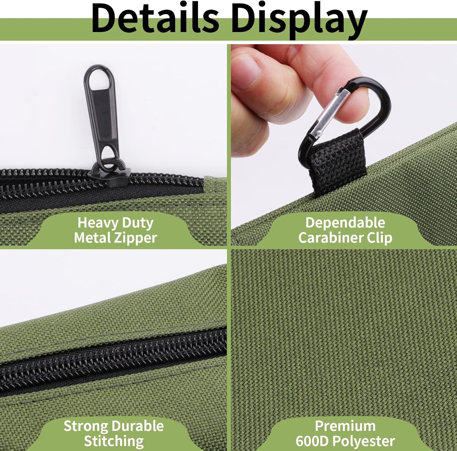 3 Pack Tool Bag Zipper 12.6 x 7 x 0.3 inches, 3 Pack, Tan, Navy Green, Black