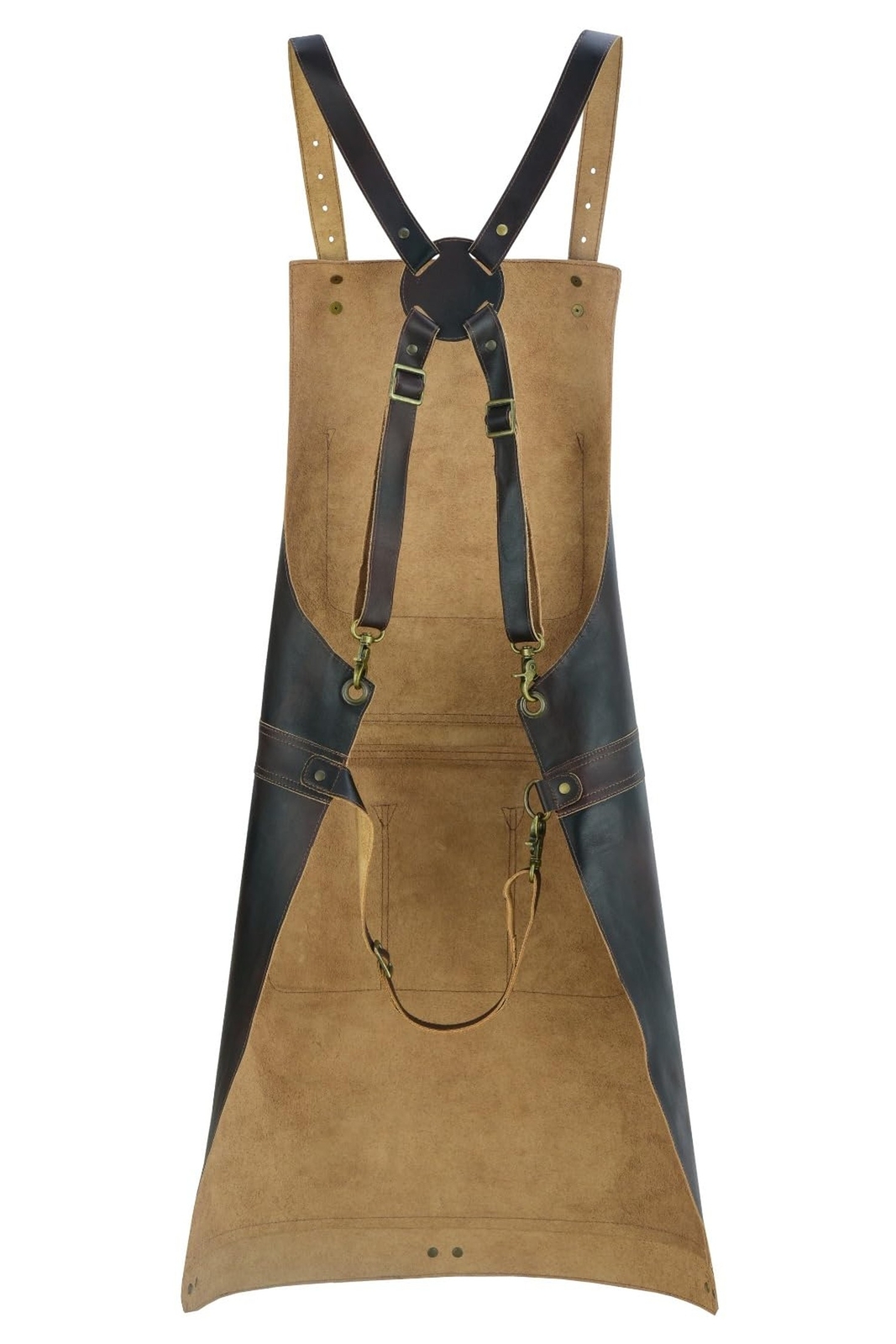 Split Leg Leather Apron, 2 Pockets, Tool Holder, Brown/Green/Black, Unisex