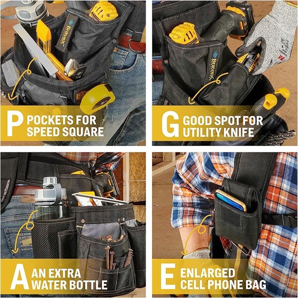 Bravex Tool Belt Tool Vest 20 Bags 1200D Ballistic Nylon For Framers Carpenter