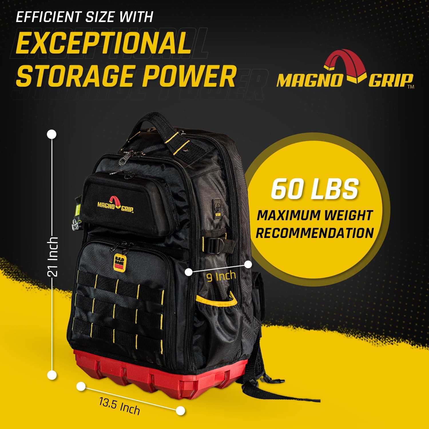 MagnoGrip RED Base PRO Tool Backpack – Heavy-Duty 1680D Polyester, 41 Pockets…