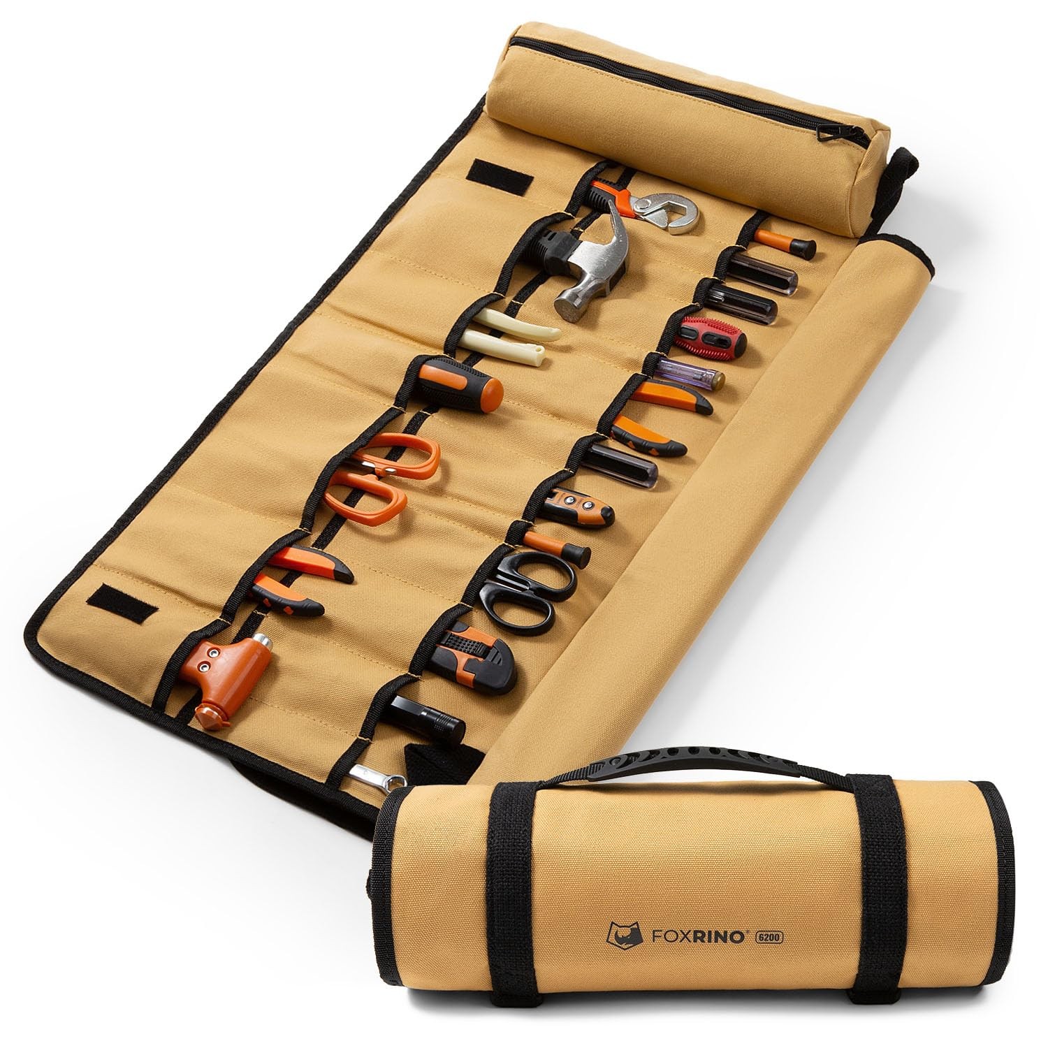 Heavy Duty Tool Roll Bag 20+ Pockets Organizer Brown Roll-Up Tool Pouch