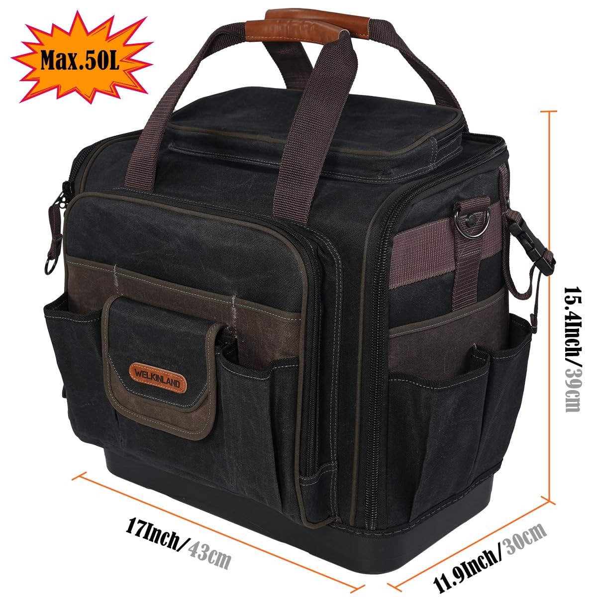 WELKINLAND 54Pockets Electrician Tool Bag, Heavy-Duty Hard Bottom Tool Bag, W…