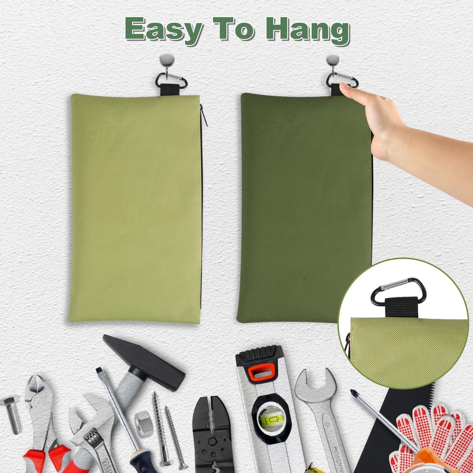 2 Pack Tool Bag Zippered Pouch with Carabiner Utility Storage Organizer Bags