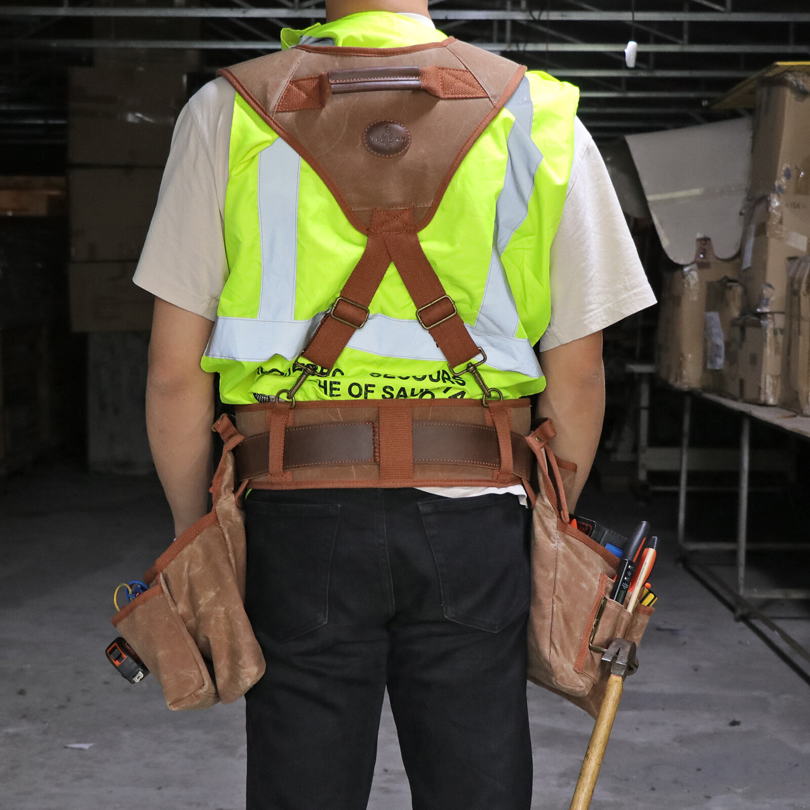 Tourbon Wax Canvas Tool Belt Suspenders Pouch Drill Rig Carpenter Framers Vest