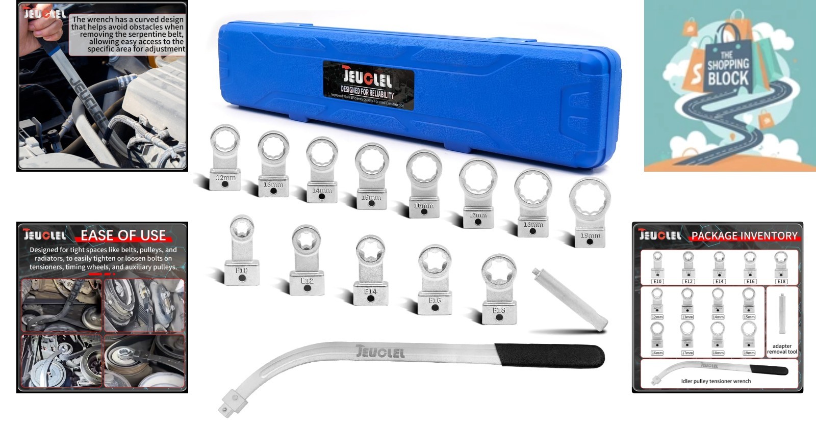 15PCS Alloy Steel Auto Belt Tensioner Tool Set for Pulleys and Timing