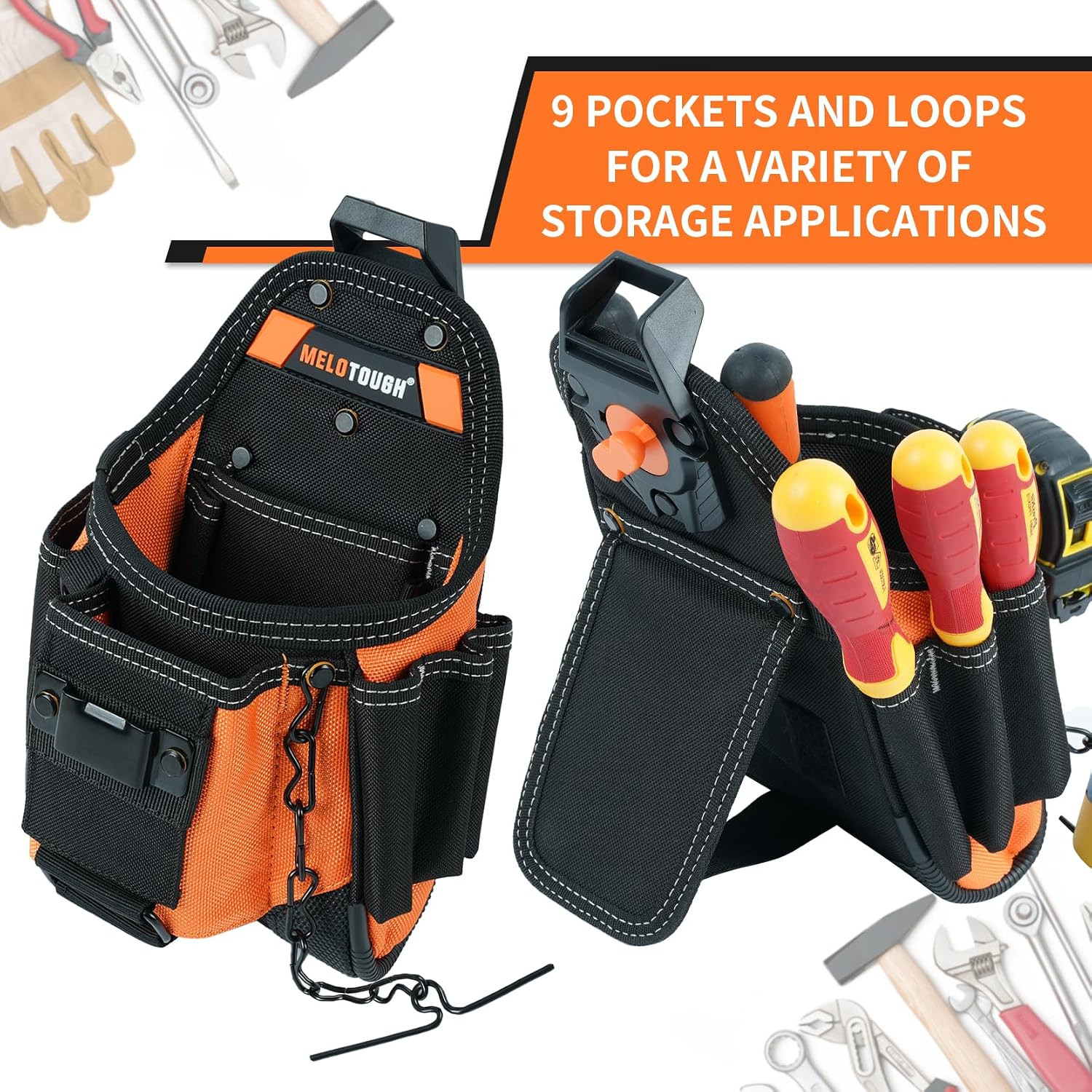 Small Electrician Tool Pouch With Belt Clip Attachment – 9 Pockets Tradesman Bag