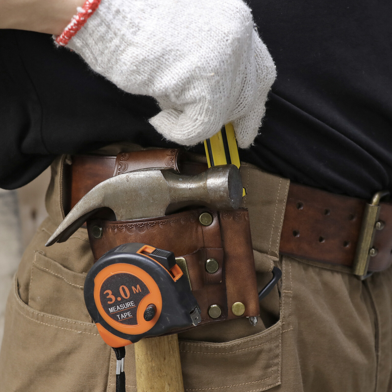Leather Tool Belt Pouch 3-in-1 Hammer Holder Tape Measure Pencil Holster for EDC