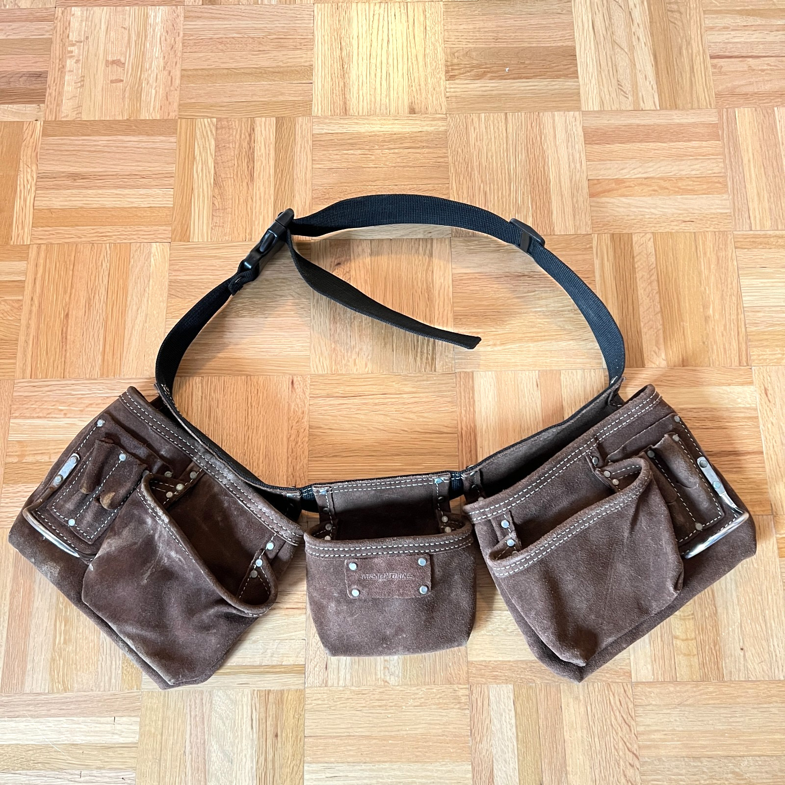 Master Force Heavy Duty Tool Belt Brown Suede Adjustable Construction Carpenter