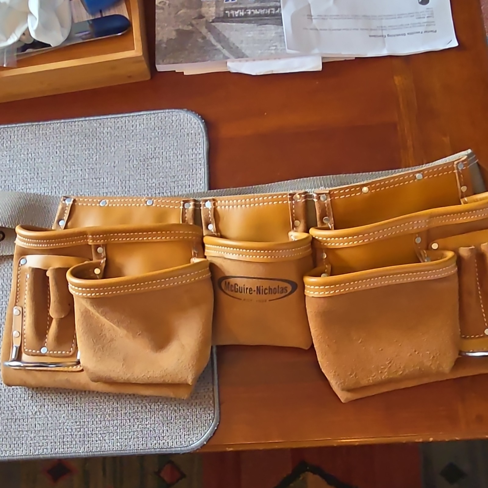 McGuire-Nicholas Brown Leather Tool Belt with Multiple Pouches