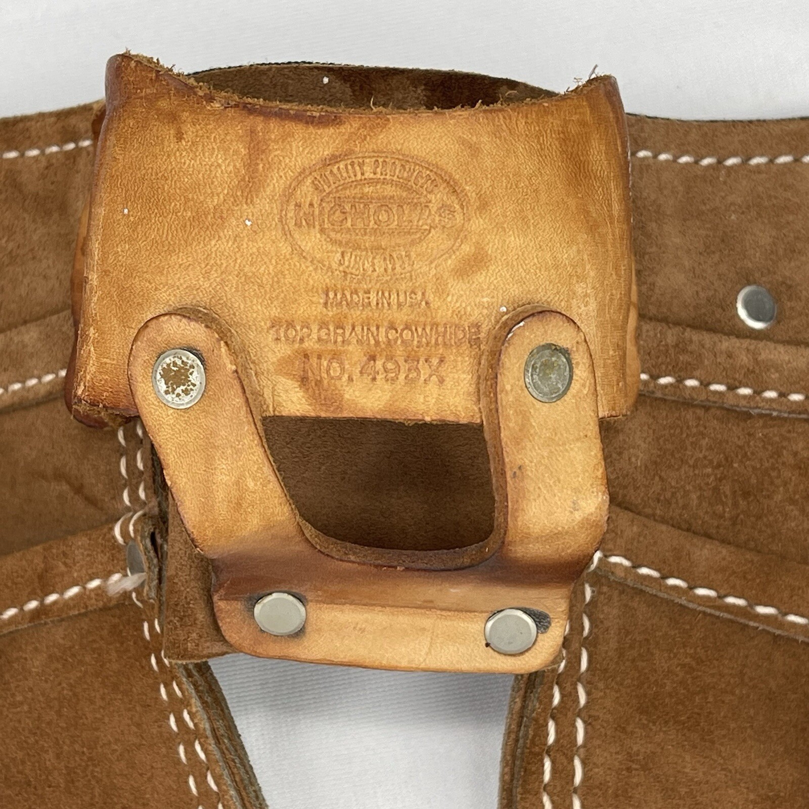 Vintage Nicholas Top Grain Leather Split Cowhide Adjustable Tool Belt #493X