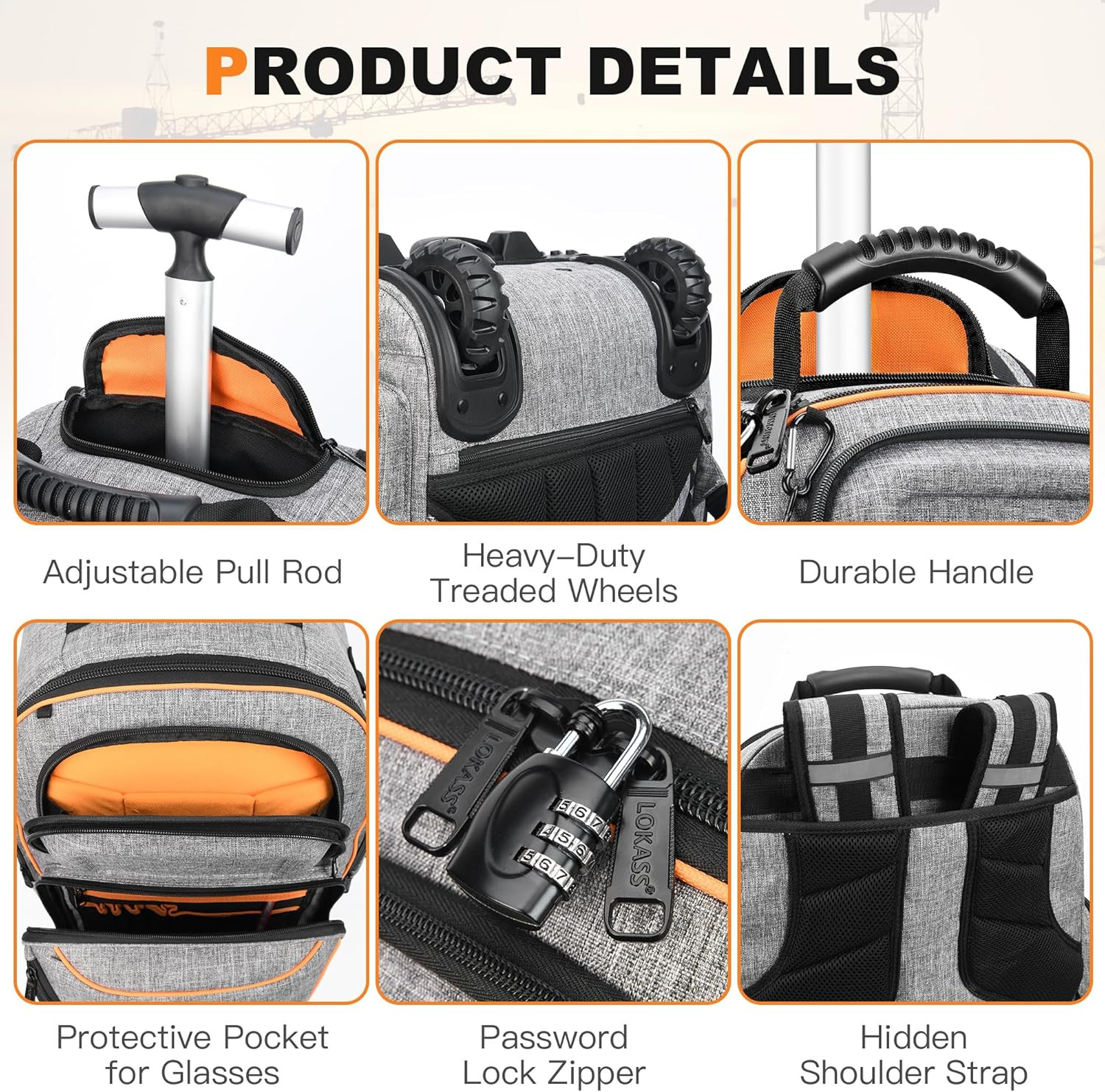 Heavy-Duty Rolling Tool Backpack with 75 Pockets for Electricians – Grey