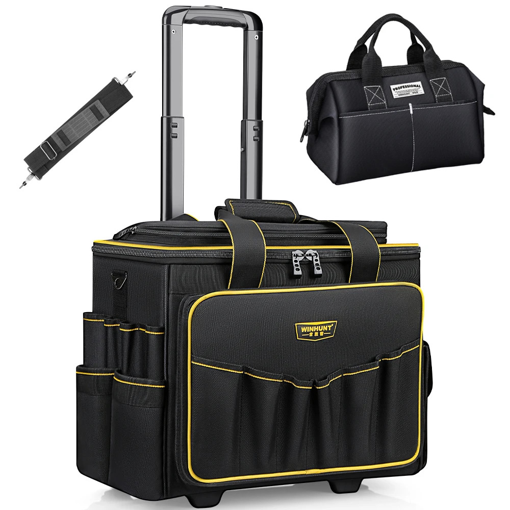 18” Rolling Tool Bag with Wheels Telescopic Handle 32 Pockets Heavy Duty