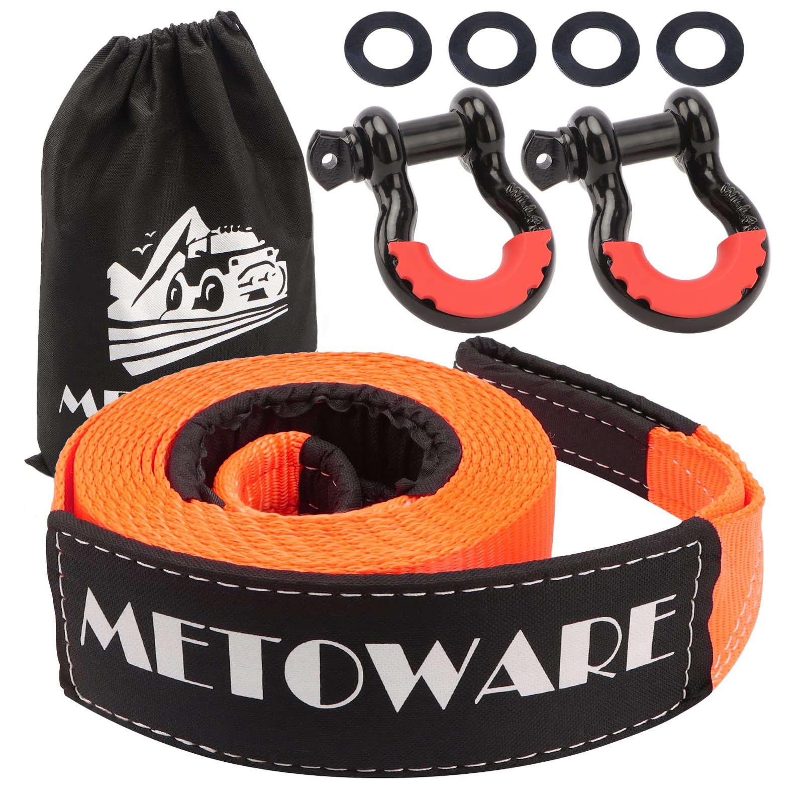 METOWARE Heavy Duty Tow Strap Recovery Kit with D Ring Shackle 3 x 20ft 350lbs