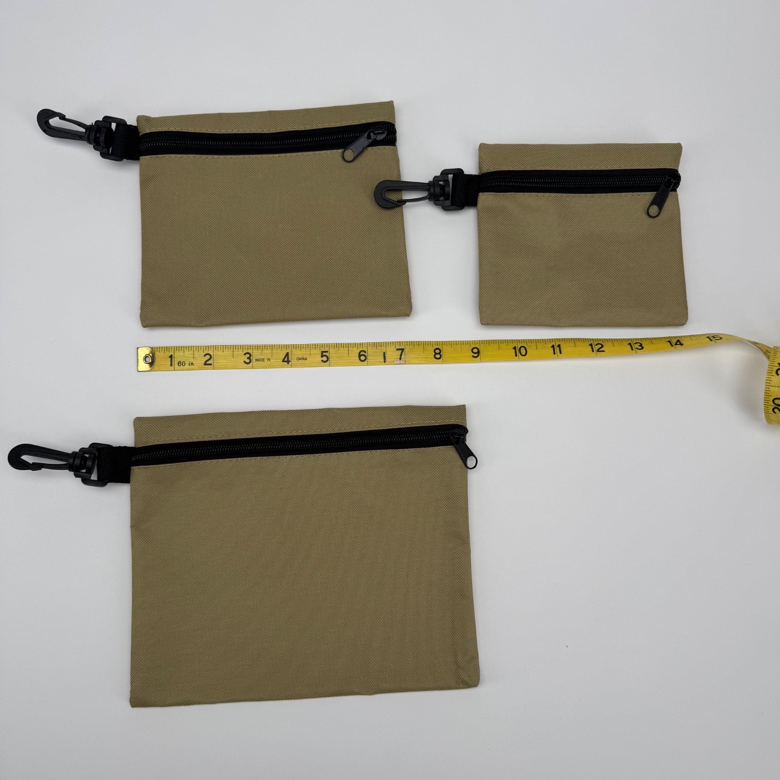 Canvas Utility Zipper Pouch Lot 3 Olive Green Tool Gear Storage Clip Bags