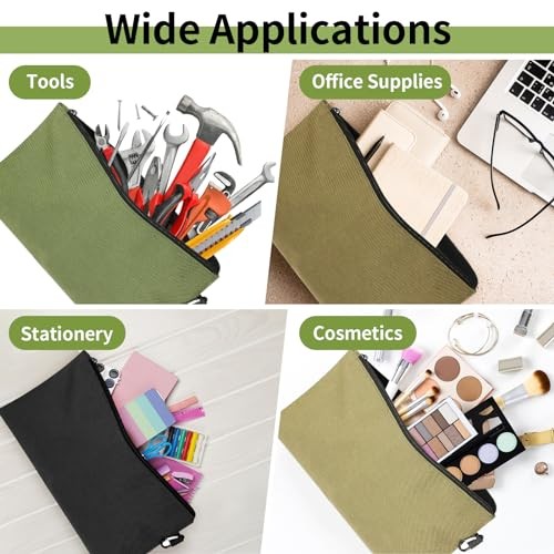Tool Bag Zipper Pouch, 6 Pack, Tan, Navy Green, Black, Light Brown, Grey, Mocha