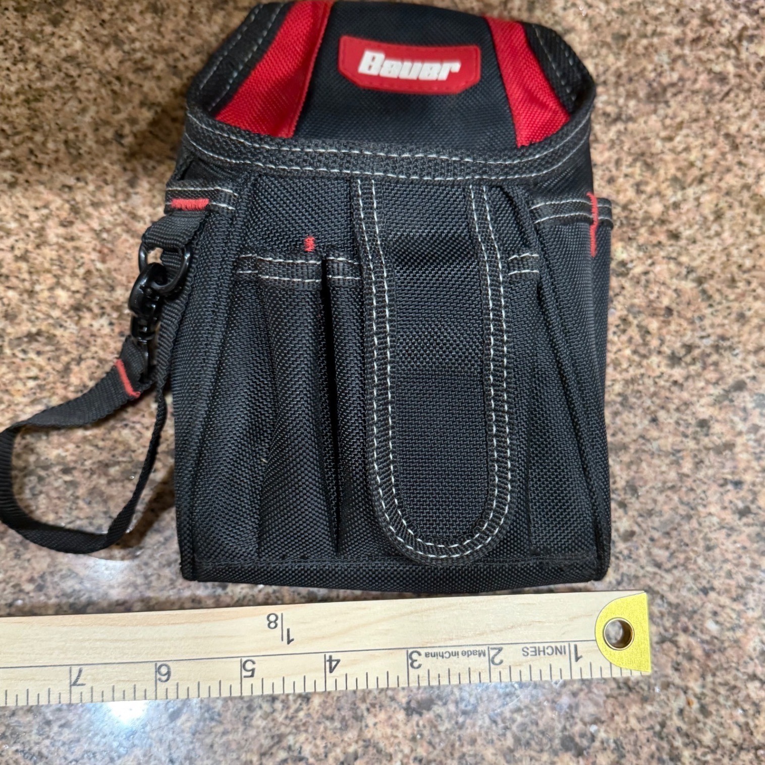Bauer 7 Pocket Utility Pouch Tool Bag Belt Clip Black Red Polyester 58821