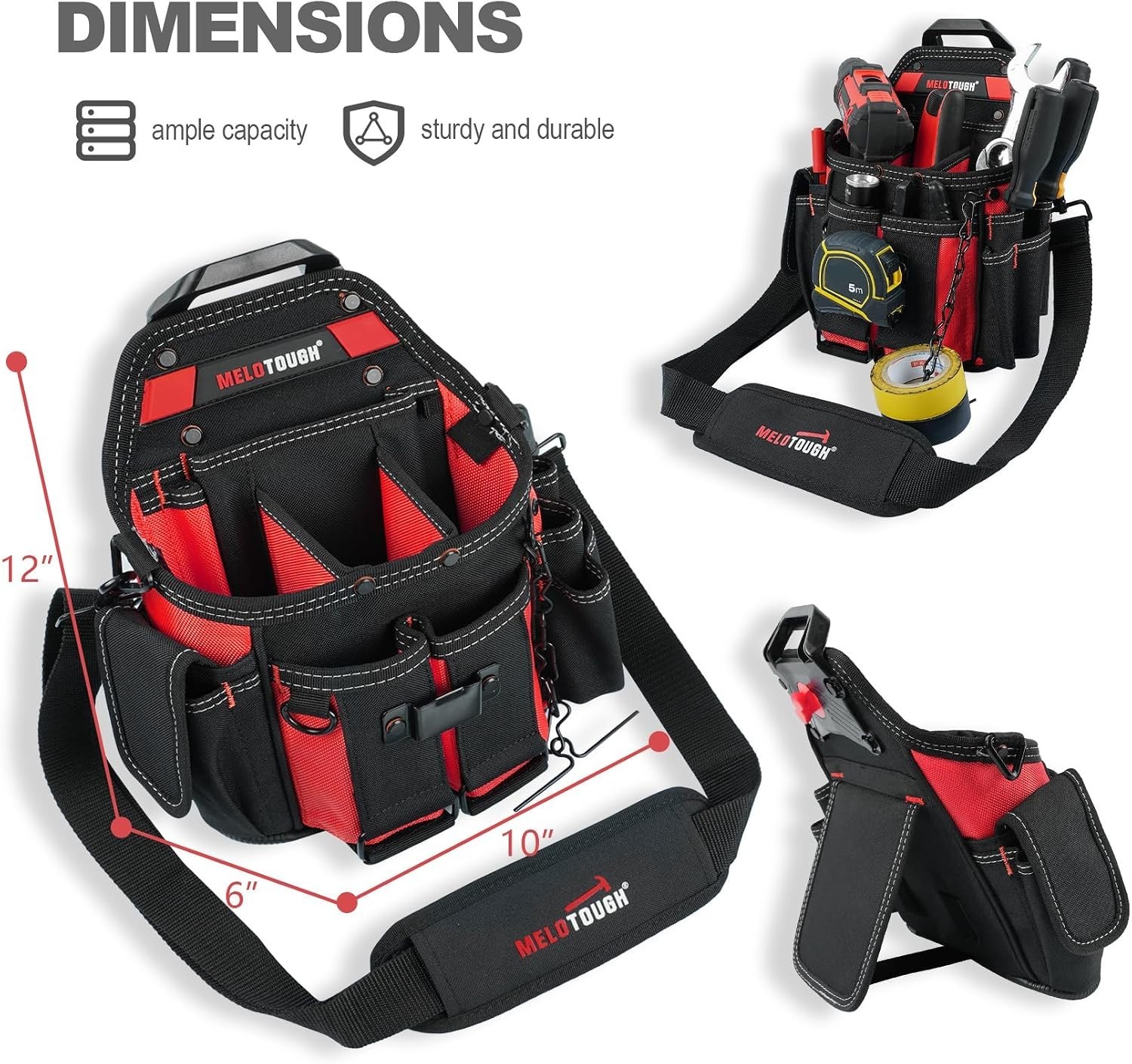 Professional Tool Pouch with Removable Shoulder Strap – 16 Pocket Organizer