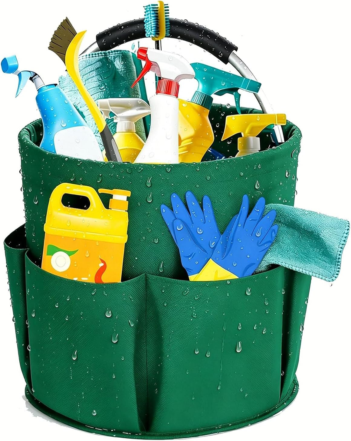 17L Waterproof Cleaning Supply Caddy with 6 Pockets,Foldable Storage Basket in 6