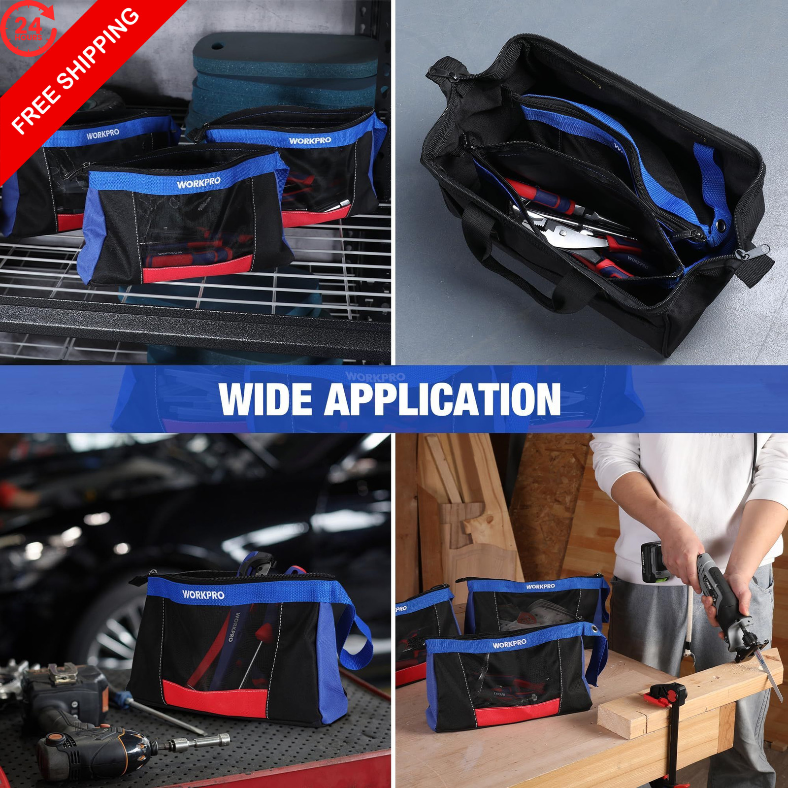 WORKPRO 12″ Tool Pouches with Zipper, Heavy-Duty Small Bag, 12″, Black